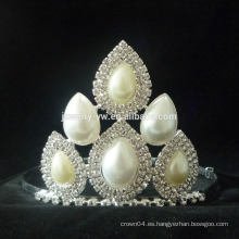 Venta al por mayor corona corona princesa para las niñas, de alta calidad perla Tiaras Pearl Wedding Tiara